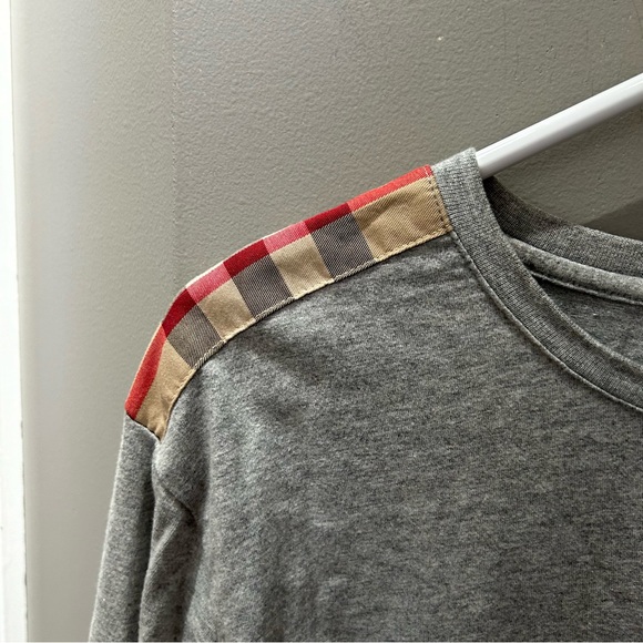 Burberry Gray Long Sleeve Shirt with Plaid Accents - Picture 3 of 6